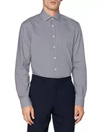 Koszule męskie - Seidensticker Męska koszula biznesowa, bez prasowania, o prostym kroju, krój regular fit, długi rękaw, kołnierz kent, w kratkę, kieszeń na piersi, 100% bawełna, niebieski (ciemnoniebieski 19), 46 - miniaturka - grafika 1