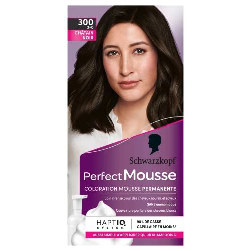 Schwarzkopf - Perfect Mousse - Farba do włosów - Trwała pianka bez amoniaku - Maska do pielęgnacji 96% naturalnych składników - Kasztan Czarny 300