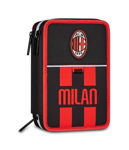 Seven Milan piórnik szkolny z 3 zamkami błyskawicznymi, czarny, potrójna przegródka, 45 sztuk, zestaw artykułów piśmienniczych w zestawie, plecak na akcesoria, do szkoły podstawowej, dla dzieci i