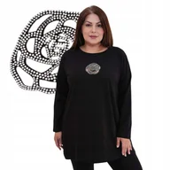 Bluzki damskie - RÓŻA LUŹNA TUNIKA BLUZKA blask kwiat cyrkonie BAWEŁNA wygodna 50 52 5XL 6XL - miniaturka - grafika 1