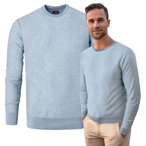 Elegancki SWETER Męski BŁĘKITNY Klasyczny Bawełniany IGNACIO XL Pako Jeans