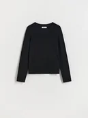 Swetry dla dziewczynek - Reserved - Prążkowany sweter z wiskozą - czarny - miniaturka - grafika 1