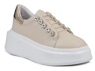 Sneakersy damskie - Sneakersy damskie creepersy beżowe na platformie skórzane DiA LR628 -36 - miniaturka - grafika 1