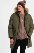 Kurtki męskie - Kurtka męska Ombre Zimowa kurtka męska alaska z odpinanym futerkiem od kaptura - ciemnooliwkowa V3 OM-JALJ-0148 XXL - miniaturka - grafika 1