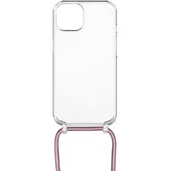 Etui i futerały do telefonów - Fixed Etui Pure Neck do iPhone 14, przezroczyste ze smyczą różową - miniaturka - grafika 1