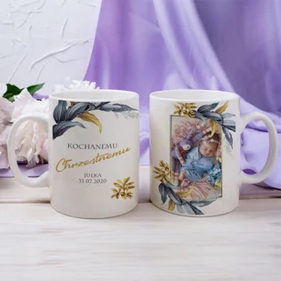 Kubek ze zdjęciem - Podziękowanie dla Chrzestnych - Złote Kwiaty - Kubki - miniaturka - grafika 1
