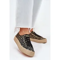 Trampki damskie - Wzorzyste Trampki Damskie Na Platformie Z Plecionką Lee Cooper LCW-25-08-3647L Czarne - miniaturka - grafika 1