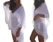 Bluzki damskie - LETNIA SUKIENKA PLAŻOWA LUŹNA TUNIKA KORONKA BLUZKA DAMSKA NARZUTKA PAREO - miniaturka - grafika 1