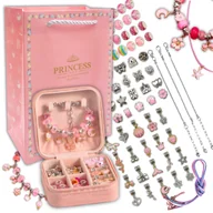 Prace ręczne dla dzieci - Zestaw Do Biżuterii Różowy Komplet Koralików 68 Elementów Zestaw Kreatywny - miniaturka - grafika 1