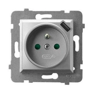 Ospel AS srebrny gniazdo z uziemieniem + USB GP-1GZPUSB/m/18 - Gniazdka elektryczne - miniaturka - grafika 1