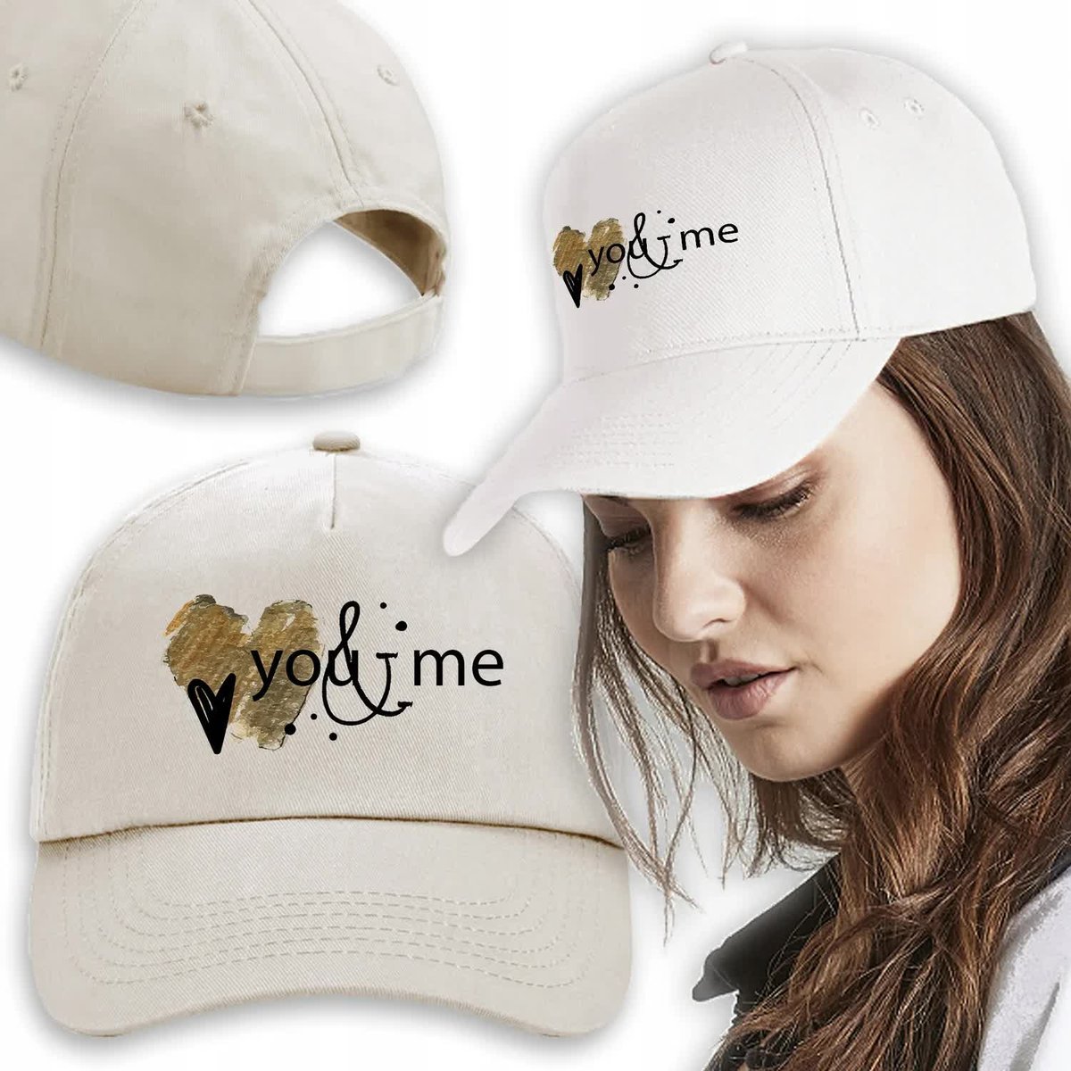Czapka Beżowa Daszek Na Wiosnę YOU AND ME Wzory