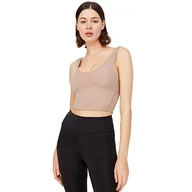 Biustonosze - LOS OJOS Biustonosz sportowy z dekoltem w serek – Medium Support wyściełany biustonosz sportowy dla kobiet, beżowy, XS - miniaturka - grafika 1