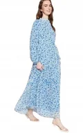 Sukienki - TRENDYOL DŁUGA SUKIENKA Z DŁUGIM RĘKAWEM W NIEBIESKIE KWIATY 40 5AA - miniaturka - grafika 1