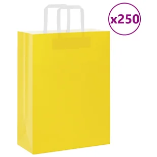 vidaXL Torby papierowe 250 szt. z uchwytami żółte 26x12x35 cm - Zestawy upominkowe - miniaturka - grafika 1