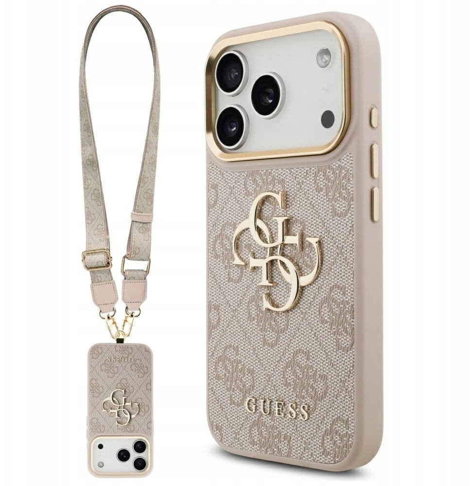 Guess 4G Big 4G Classic Logo Big Strap Metal Buttons Case for iPhone 17 Pro Pink