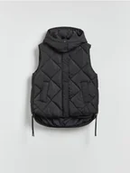 Kamizelki damskie - Reserved - Pikowana kamizelka z kapturem - czarny - miniaturka - grafika 1