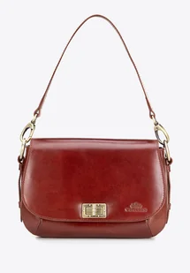 Damska listonoszka ze skóry naturalnej z klapą na klamrę koniakowa - Torebki damskie Damska listonoszka ze skóry naturalnej z klapą na klamrę koniakowa - Torebki damskie - miniaturka - grafika 1