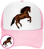 Czapki i chusty sportowe męskie - CZAPKA Z DASZKIEM KONIE KOŃ DLA DZIECI SIATKA RÓŻOWA BEJSBOLÓWKA - miniaturka - grafika 1
