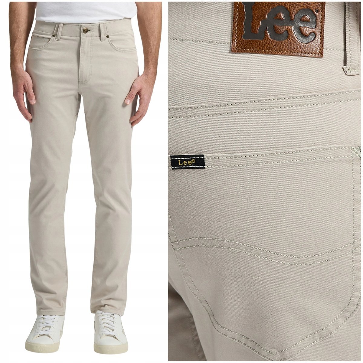Lee Slim Fit Extreme Motion wygodne beżowe spodnie materiałowe W34 L32
