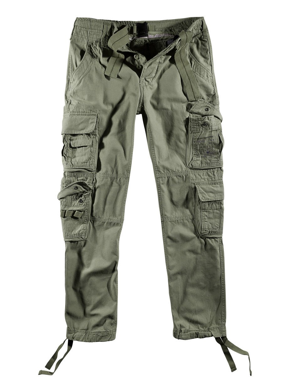 spodnie bojówki PURE SLIM FIT TROUSERS olive-XL