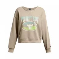 Bluzy damskie - Damska bluza treningowa nierozpinana bez kaptura Under Armour Project Rock HW Terry LS Q1 - beżowa - UNDER ARMOUR - miniaturka - grafika 1
