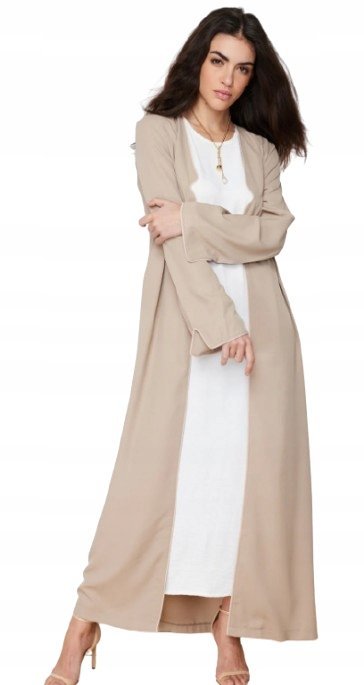 TRENDYOL BEŻOWY DŁUGI KARDIGAN ZE ŚCIĘCIAMI NA RĘKAWACH 42 5AA