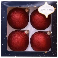 Bombki - Bombka szklana dekorowana brokatem 8 cm 4 sztuki czerwony - miniaturka - grafika 1