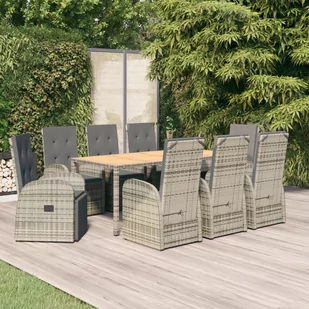 vidaXL 9-cz. zestaw mebli ogrodowych z poduszkami, rattan PE, szary - Fotele i krzesła ogrodowe - miniaturka - grafika 1