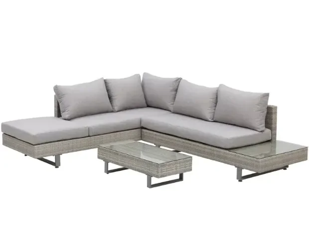 Zestaw wypoczynkowy dla 4 osób sofa narożna stolik plus poduszki