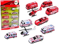 Samochody i pojazdy dla dzieci - RESORAK ZESTAW AUTEK POJAZDY STRAŻ POŻARNA AMBULANS10SZT - miniaturka - grafika 1