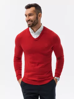 Swetry męskie - Sweter męski z białym kołnierzykiem - czerwony V4 E120 - grafika 1