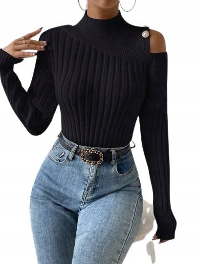 SHEIN SWETER DAMSKI CZARNY Z DŁUGIM RĘKAWEM 36 ŁTJ