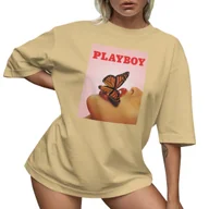 Koszulki i topy damskie - T-SHIRT OVERSIZE LU��NA KOSZULKA PLAYBOY MOTYL USTA NADRUK XXL SUKIENKA - miniaturka - grafika 1