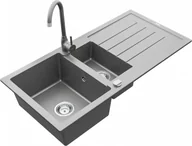 Zlewozmywaki - Mexen Zlewozmywak  Andres granitowy 1,5-komorowy z ociekaczem i baterią kuchenną Telma, szary - 6515-71-670200-71 - miniaturka - grafika 1