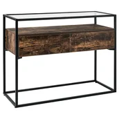 Konsole i sekretarzyki - Konsola 2 Szuflady Szklana Ciemne Drewno Z Czarnym Muak - miniaturka - grafika 1