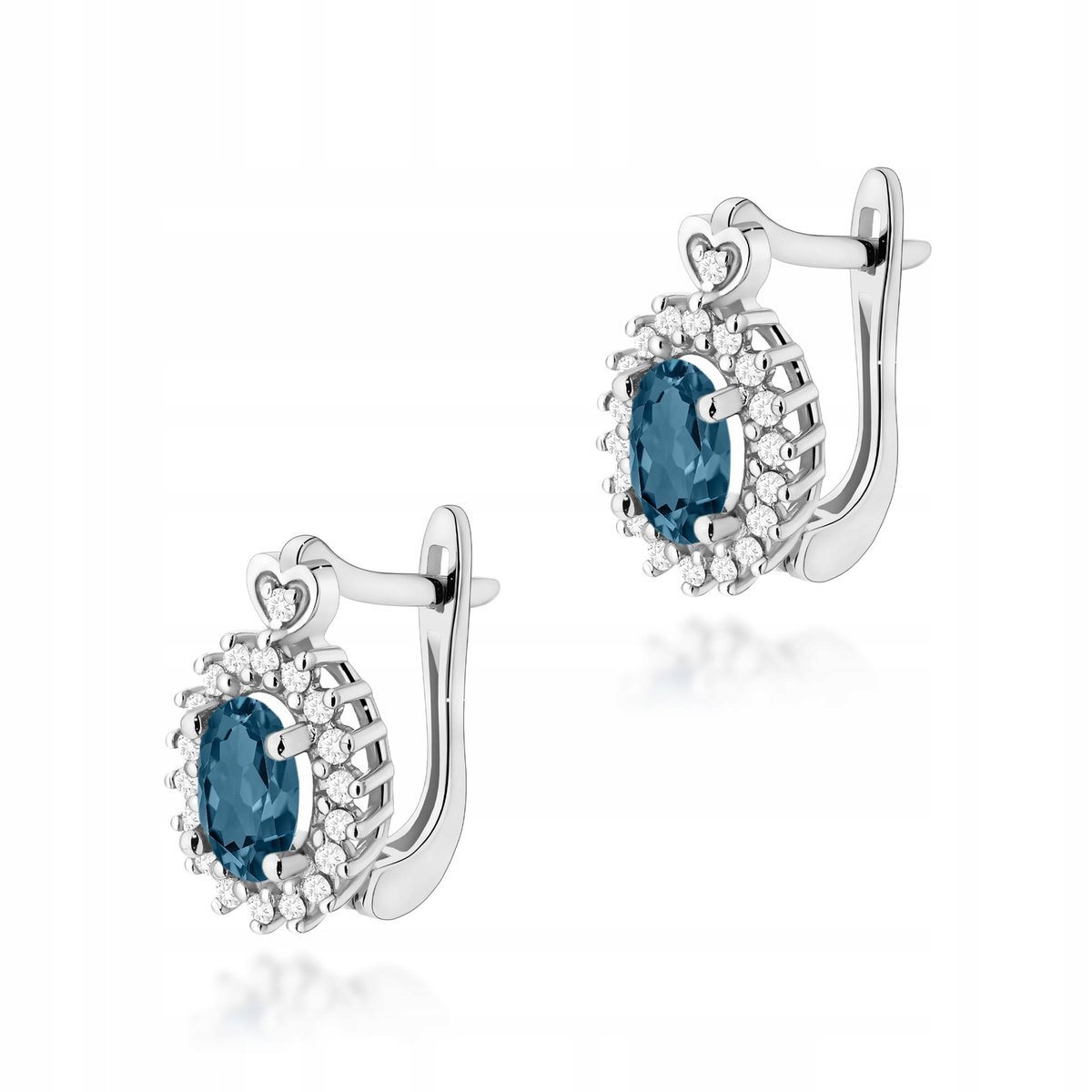 Biżuteria damska kolczyki 585 błękitny topaz london blue i diamenty 2g