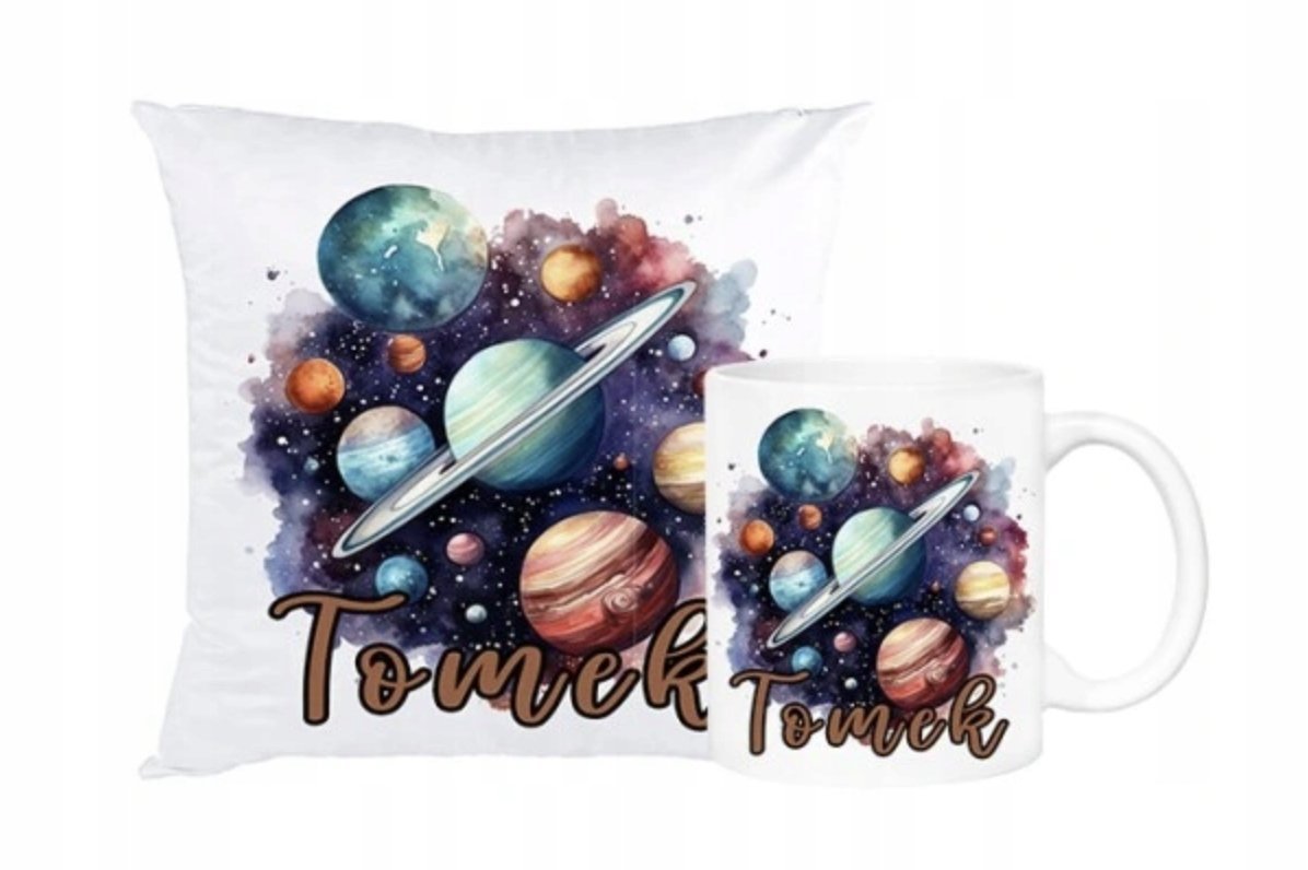 ZESTAW PODUSZKA + KUBEK Prezent PLANETY UKŁAD SŁONECZNY + IMIĘ 2