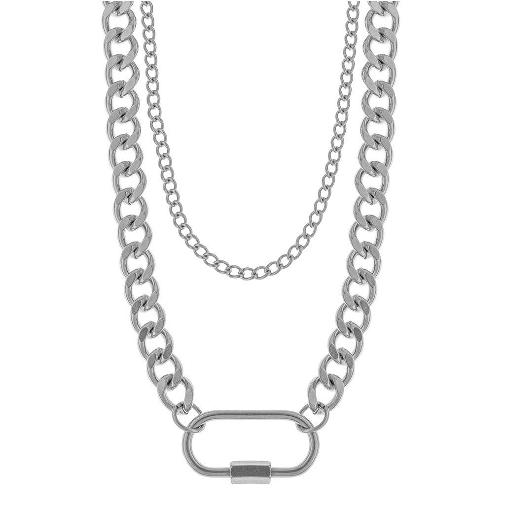 Naszyjnik męski podwójny PANCERKA srebrny STAL 316