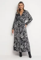 Sukienki - Szara Rozkloszowana Sukienka Maxi z Wiązanym Paskiem Saben - miniaturka - grafika 1