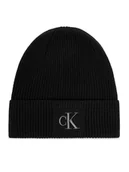 Czapki damskie - Calvin Klein Czapka Embroidered Rib Cotton Beanie LV04F8097G Czarny - miniaturka - grafika 1