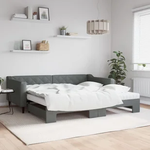 vidaXL Sofa rozsuwana z materacami, ciemnoszara, 100x200 cm, tkanina - Sofy i kanapy - miniaturka - grafika 1