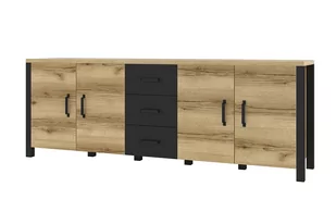 Komoda czterodrzwiowa z szufladami Olin 25 - dąb grand naturalny / czarny - Komody - miniaturka - grafika 1