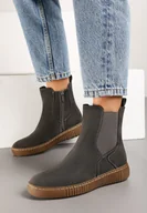 Botki damskie - Szare Płaskie Botki w Stylu Sztybletów z Tłoczoną Podeszwą Lemilaine - miniaturka - grafika 1