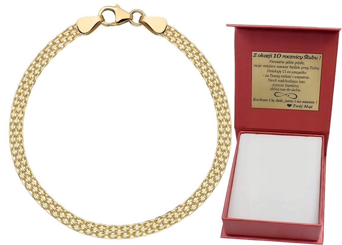 Bransoletka Złota Damska Bismark Pełna Szeroka 4,00 mm pr 585 Grawer Gratis