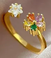 Pierścionki - Złoty Pierścionek Kwiat Cytryn Szmaragd Ametyst Cyrkon Stal Chirurgiczna - miniaturka - grafika 1