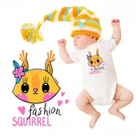 Body dla niemowląt - BODY NIEMOWLĘCE KRÓTKI RĘKAW BIAŁE FASHION WIEWIÓRKA ZWIERZĄTKA WZORY - 56 - miniaturka - grafika 1