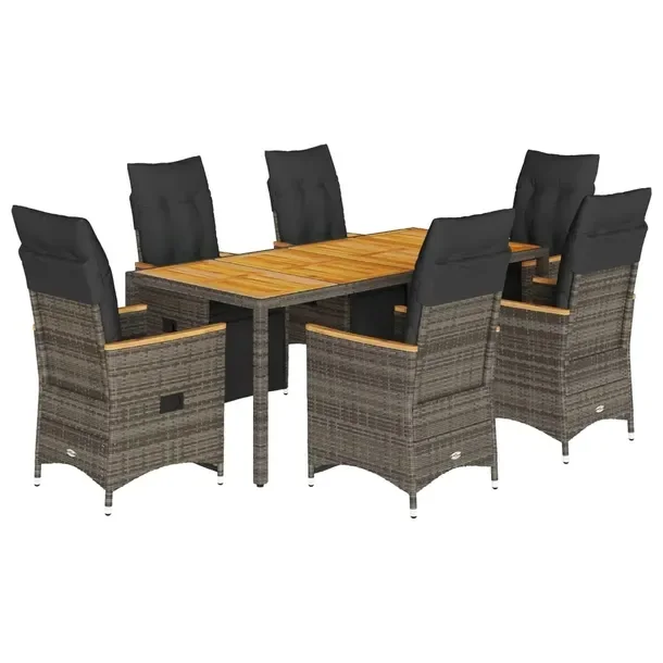 Zestaw bistro ogrodowy szary z 6 rozkładanymi fotelami i stołem 190x90x75
