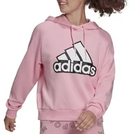 Bluzy sportowe damskie - Bluza adidas Essentials Outlined Logo Hoodie HC9174 - różowa - Adidas - miniaturka - grafika 1