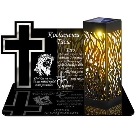 ZNICZ SOLARNY LED WIECZNY PODSTAWKA NA CMENTARZ GRÓB lampka Krzyż 3D DLA TATY