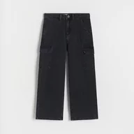 Spodnie i spodenki dla dziewczynek - Reserved - Jeansy wide leg z kieszeniami - Czarny - miniaturka - grafika 1